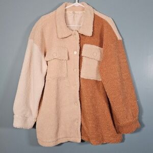 Entro Colorblock Sherpa Fleece Shacket Jacket Women's Size M